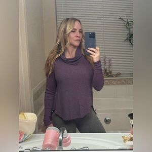 Free People Purple Cowl Neck Waffle Knit Women's Sweater